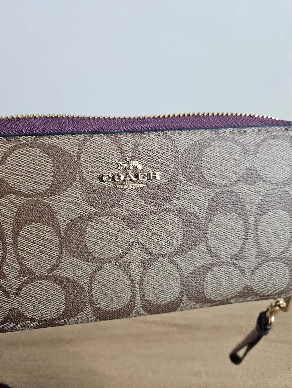 Coach Wallet with Wristlet Strap and Plum Accents